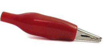 Клемма-зажим крокодил L= 55мм красная, изолированная ручка